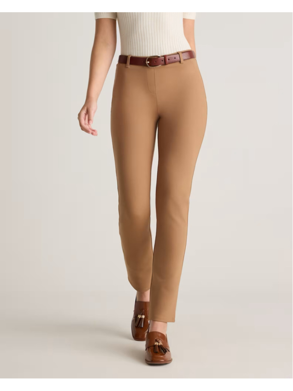 Quince Ultra-Stretch Ponte Straight Leg Pants Size L (Tall) Roasted Pecan NWT